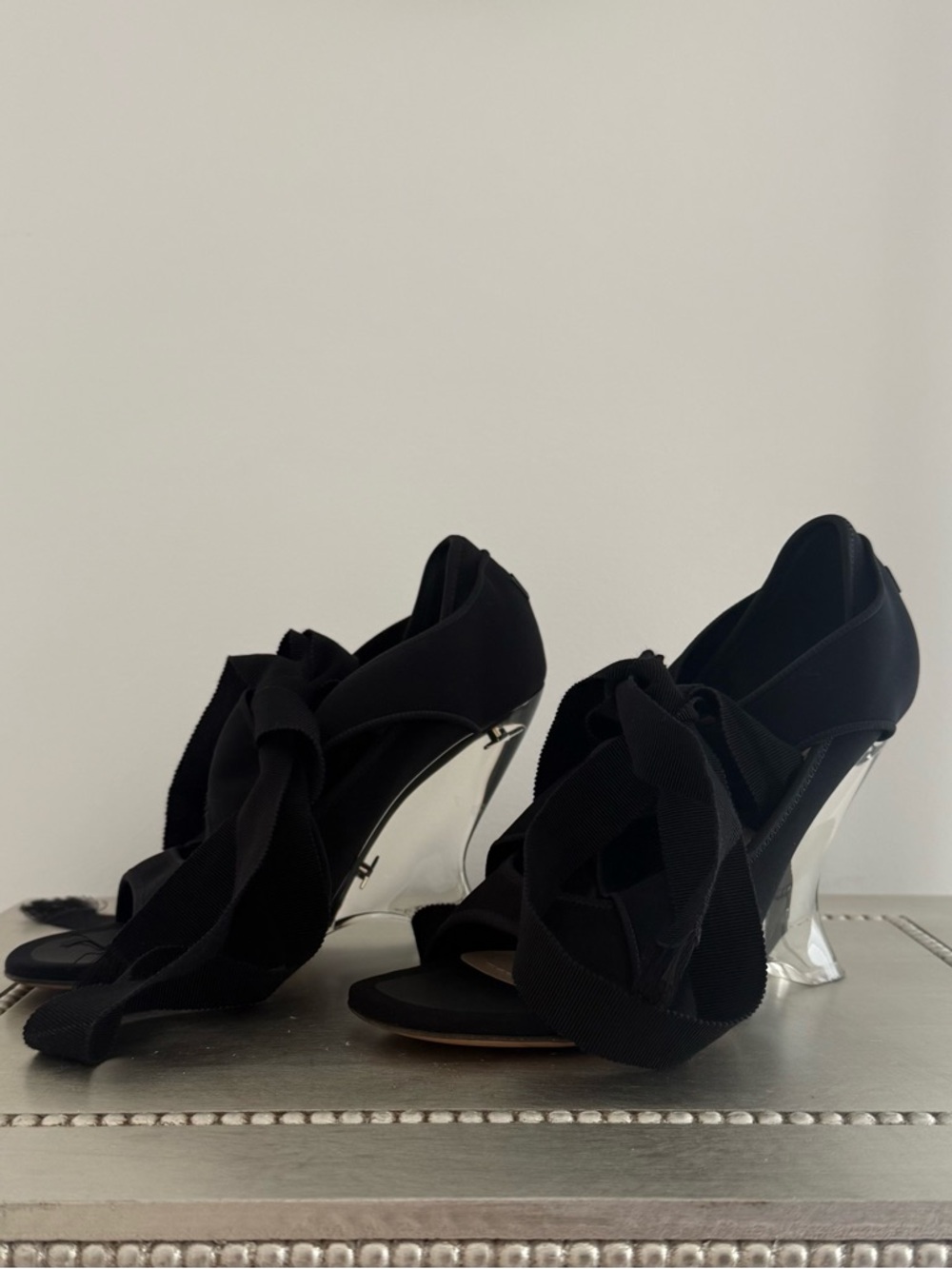 Dior Black Fabric Etoile Wedge Sandals